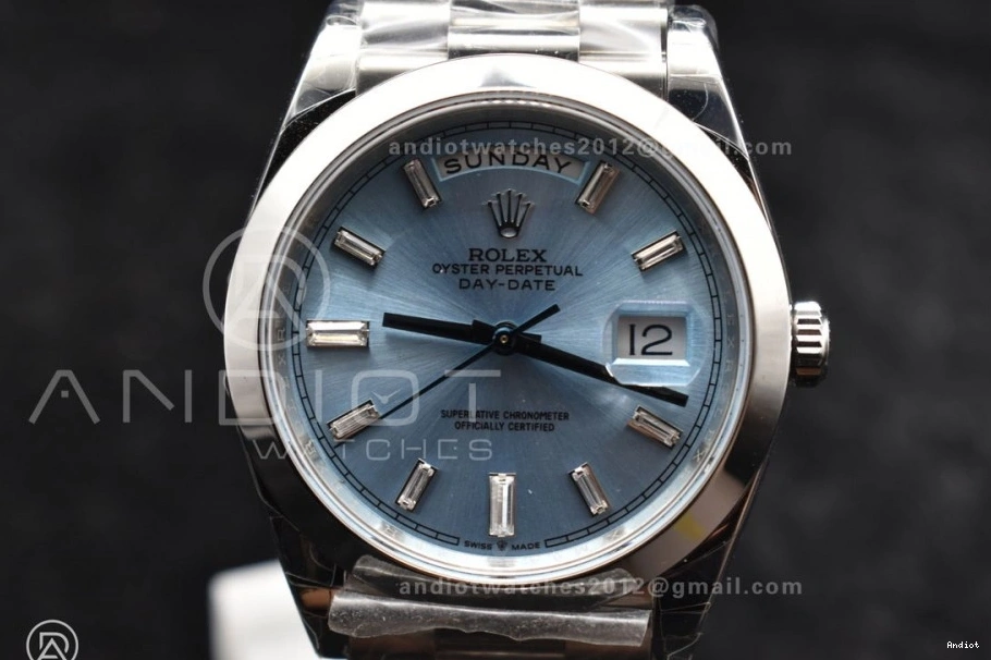 Gain A President DayDate 40 Crystal Bracelet 720 Unique On Dial Weight SS Blue Iced GSF 0709